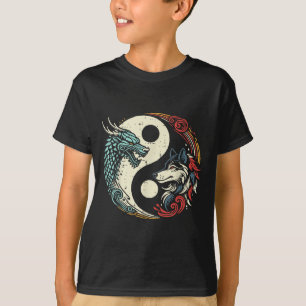 Dragon Wolf Yin Yang Chinese Mythical Zen Men Wome T-Shirt