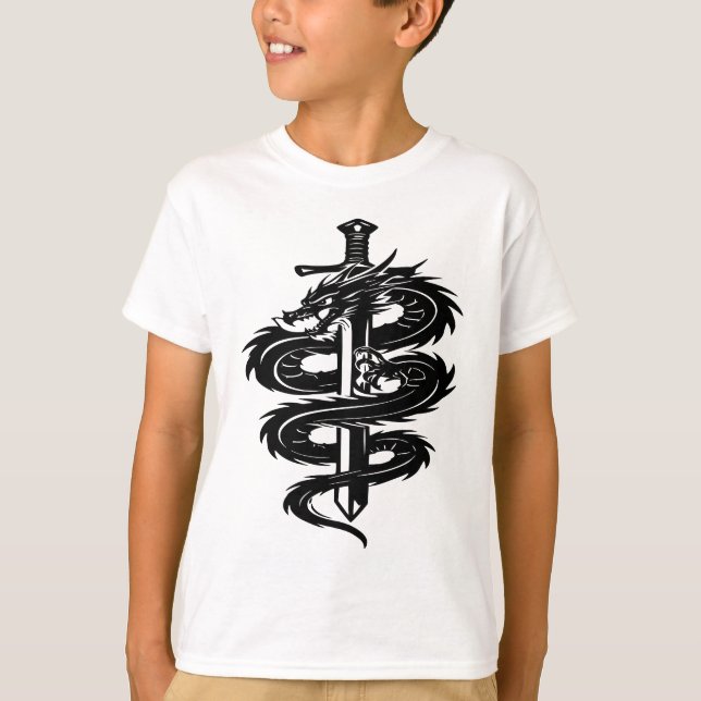 Dragon Wrapped Sword Tattoo Style T-Shirt (Front)