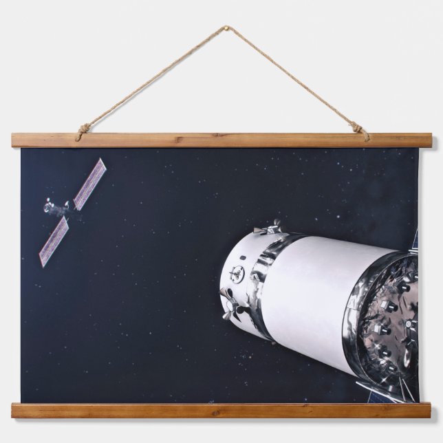 Dragon Xl Spacecraft Approaching A Lunar Gateway. Hanging Tapestry (Front)