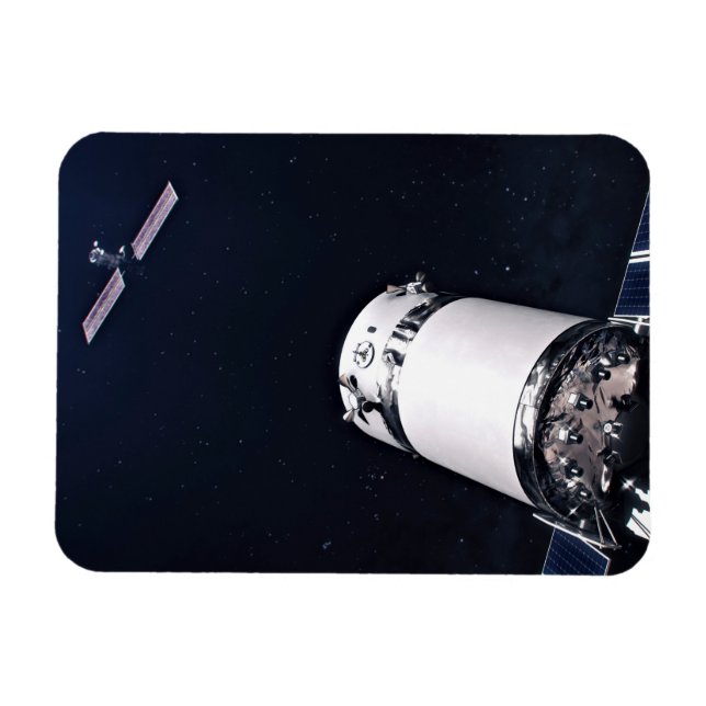 Dragon Xl Spacecraft Approaching A Lunar Gateway. Magnet (Horizontal)