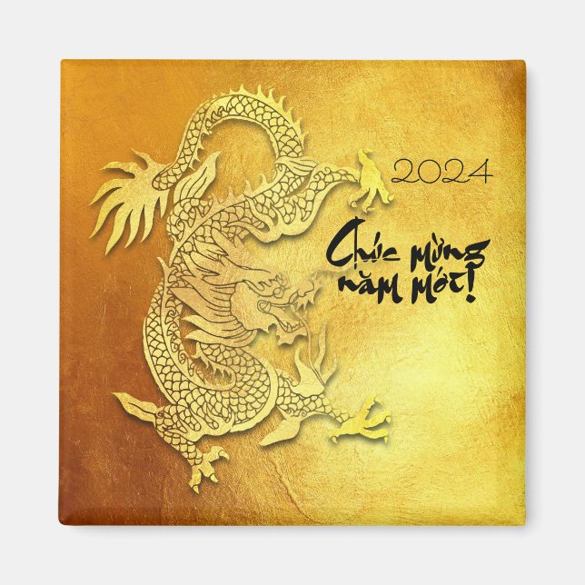 Dragon Year custom Y Greeting Vietnamese Gold SqM Magnet (Front)
