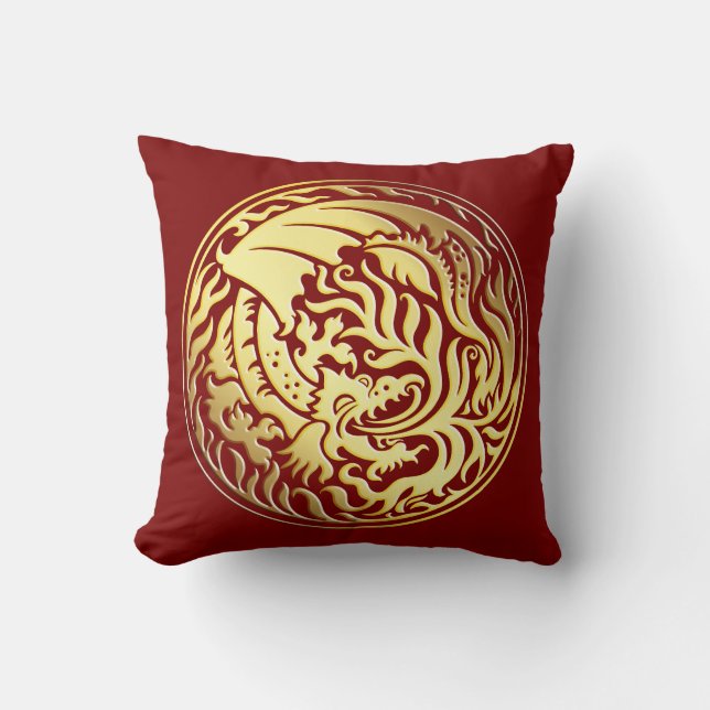 Dragoncircle - Gold on Red Cushion (Front)