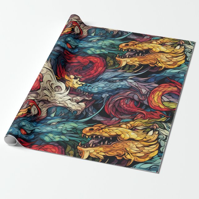 Dragonfire Kaleidoscope Wrapping Paper (Unrolled)