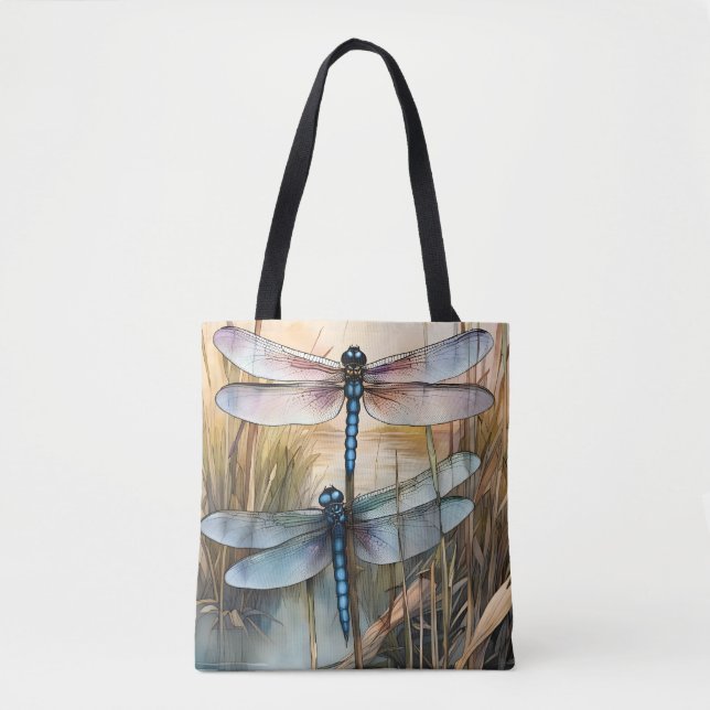 Dragonflies Among the Cattails and Reeds Tote Bag (Front)