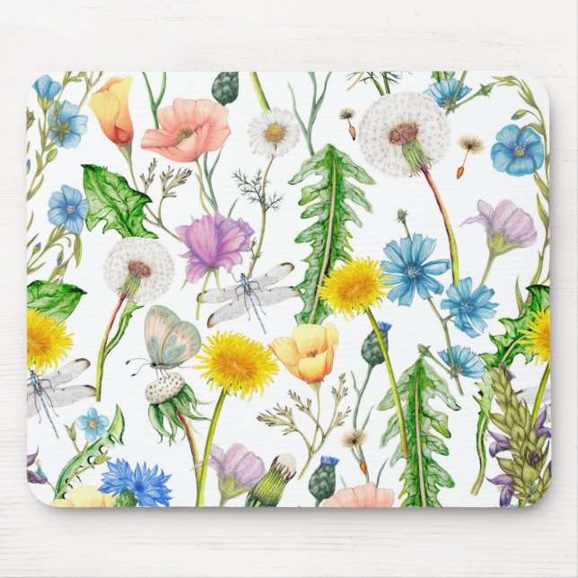Dragonflies and Butterflies on Wildflowers Mouse Pad (Front)