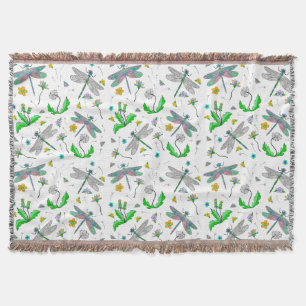 Dragonflies and Dandelions Throw Blanket