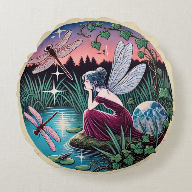 Dragonflies and Fairy                              Round Cushion (Front)