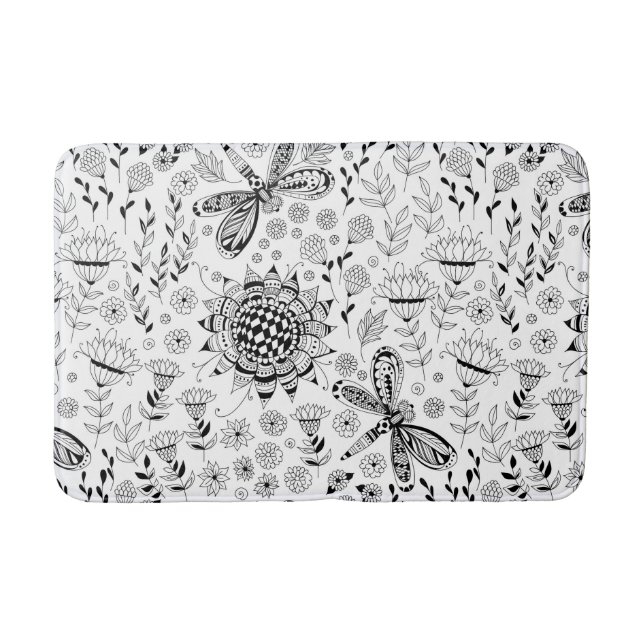 Dragonflies and flowers bath mat (Front)