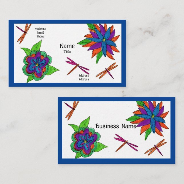 Dragonflies and Flowers Business Cards (Front/Back)