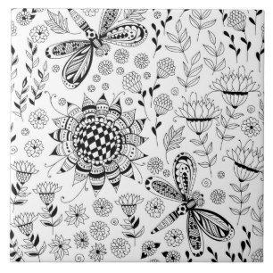 Dragonflies and flowers ceramic tile