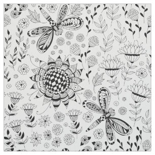 Dragonflies and flowers fabric