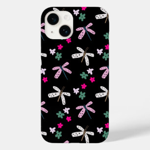 Dragonflies and Flowers On Black Case-Mate iPhone 14 Case