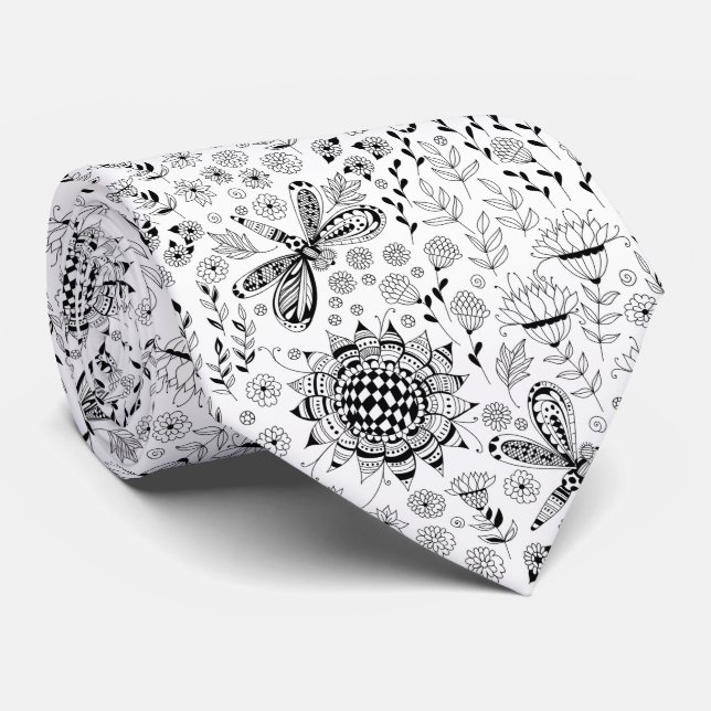 Dragonflies and flowers tie (Rolled)