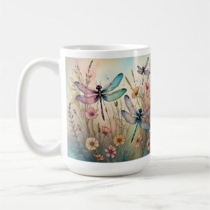 Dragonflies and Flowers Watercolor Mug, Coffee Cup