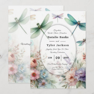 Dragonflies and Pastel Florals Wedding Invitation