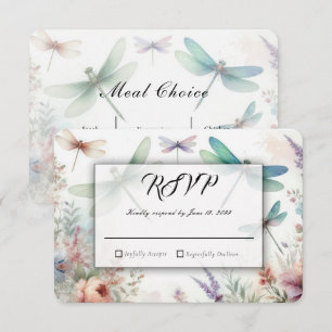 Dragonflies and Pastel Florals Wedding RSVP Card