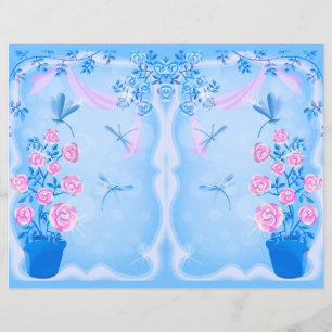 Dragonflies and roses scrapbook paper