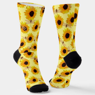 Dragonflies And Sunflowers, Crew Socks