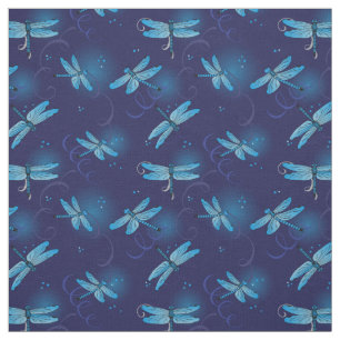 Dragonflies and Swirls Pattern in Midnight Blue Fabric