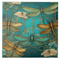 Dragonflies Art Nouveau Art Deco Teal Dragonfly