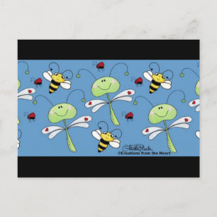 Dragonflies, Bees and Ladybugs Collage Postcard