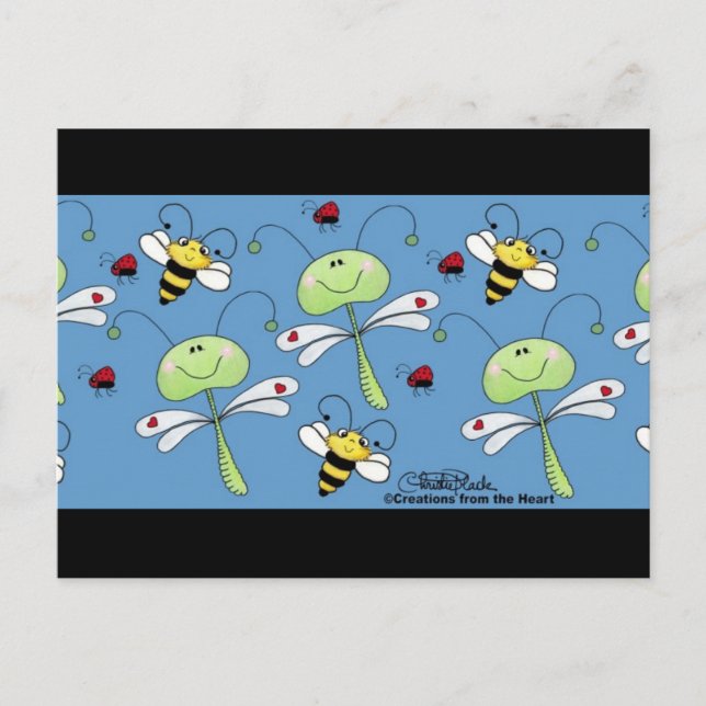 Dragonflies, Bees and Ladybugs Collage Postcard (Front)