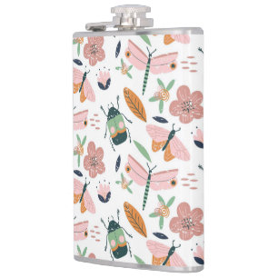 Dragonflies, Beetles and Flowers Hip Flask