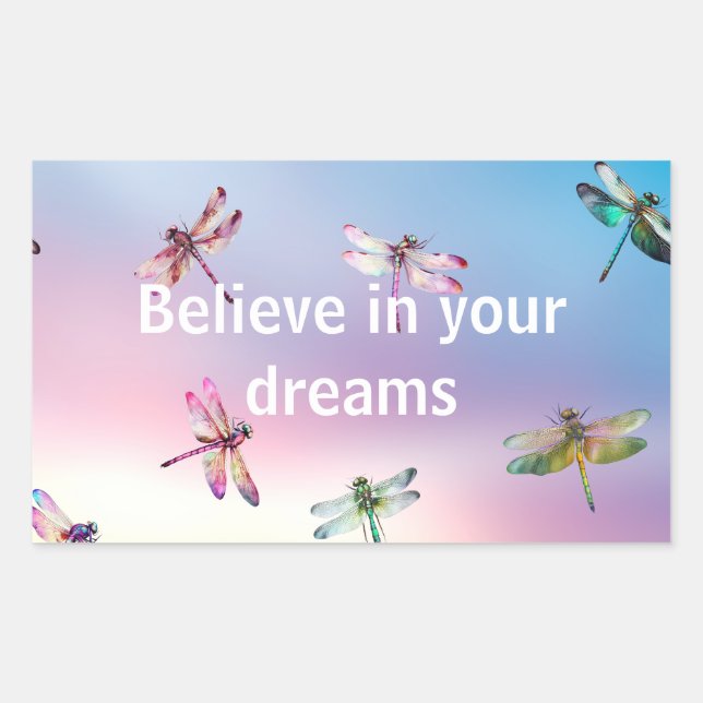 Dragonflies Believe Rectangular Sticker (Front)
