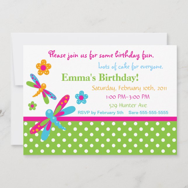 Dragonflies Birthday Invitation 4 (Front)