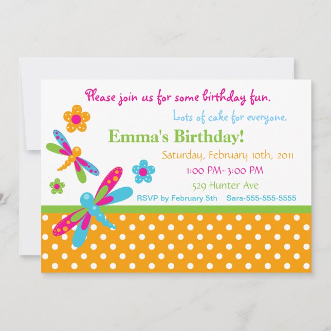Dragonflies Birthday Invitation 6 (Front)