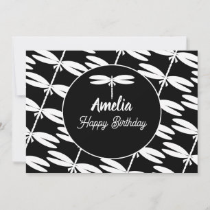 Dragonflies Birthday Party Black White Colouring Holiday Card