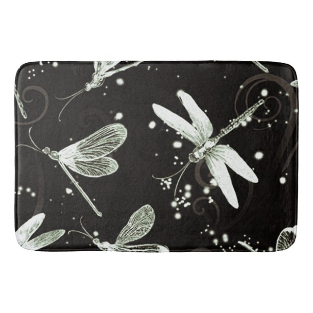 Dragonflies Black & White Large Bath Mat (Front)