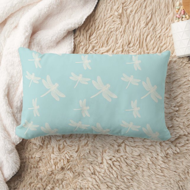 Dragonflies Blue Cream Pattern Lumbar Cushion (Blanket)