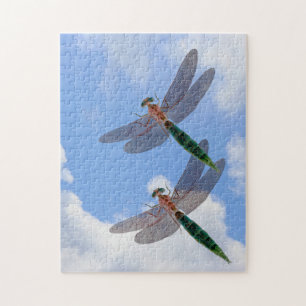 Dragonflies Blue Sky And White Clouds  Jigsaw Puzzle