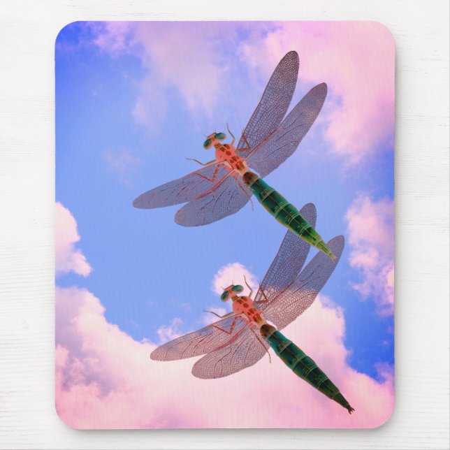 Dragonflies Blue Sky Clouds Nature  Mouse Pad (Front)