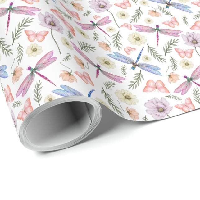 Dragonflies & Butterflies Wrapping Paper (Roll Corner)