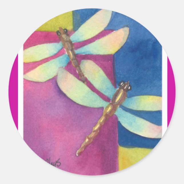 Dragonflies Classic Round Sticker (Front)