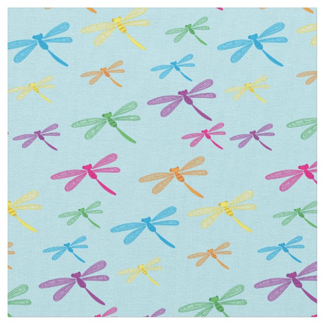 Dragonflies Colorful Dragonfly Rainbow Fabric (Close Up)