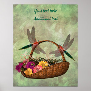 Dragonflies Flower Basket Personalised  Poster