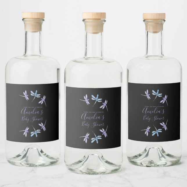 Dragonflies Hand Painted Baby Shower    Liquor Bottle Label (Bottles)