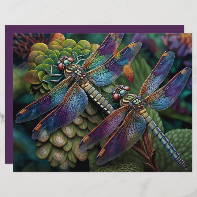 Dragonflies in a Colourful Garden Scrapbook Paper (Front/Back)