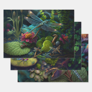 Dragonflies in Colourful Gardens Decoupage Wrapping Paper Sheet