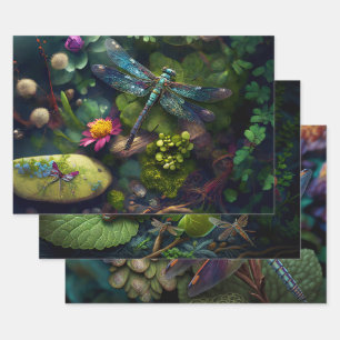 Dragonflies in Colourful Gardens Decoupage Wrapping Paper Sheet