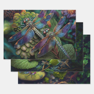 Dragonflies in Colourful Gardens Decoupage Wrapping Paper Sheet