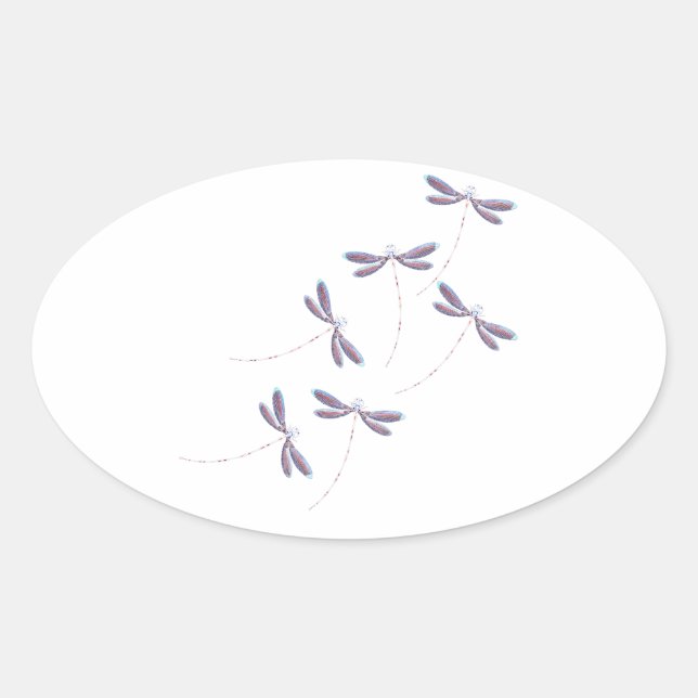 Dragonflies in flight oval sticker (Front)