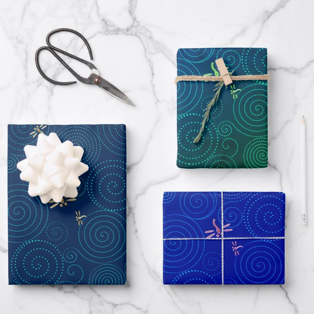 dragonflies in the rain wrapping paper sheets (Front)
