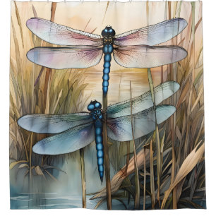 Dragonflies in the Reeds Shower Curtain