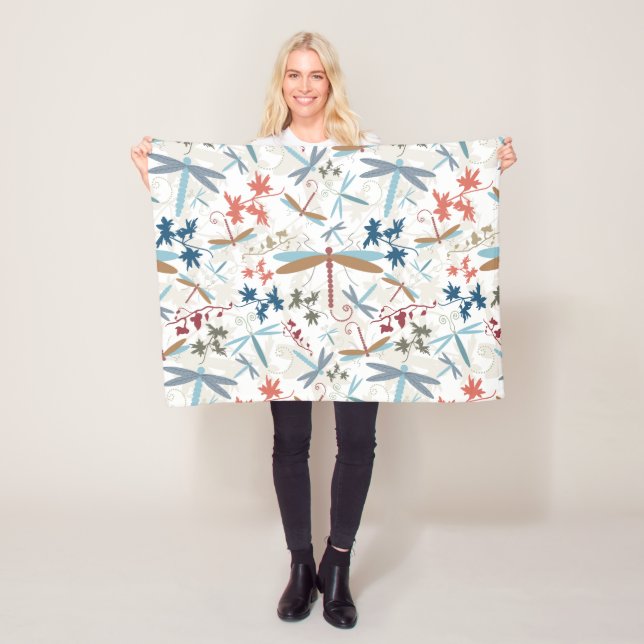 Dragonflies Multi Coloured Pattern Fleece Blanket (In Situ)