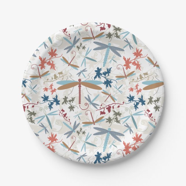 Dragonflies Multi Coloured Pattern Paper Plate (Front)