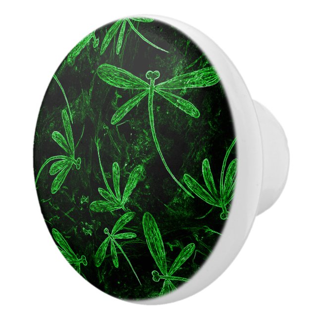 Dragonflies Neon Green Ceramic Knob (Right)